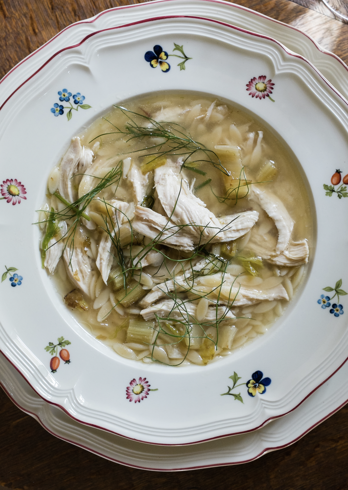 Lemon and fennel infused poached chicken orzo soup The Feedfeed