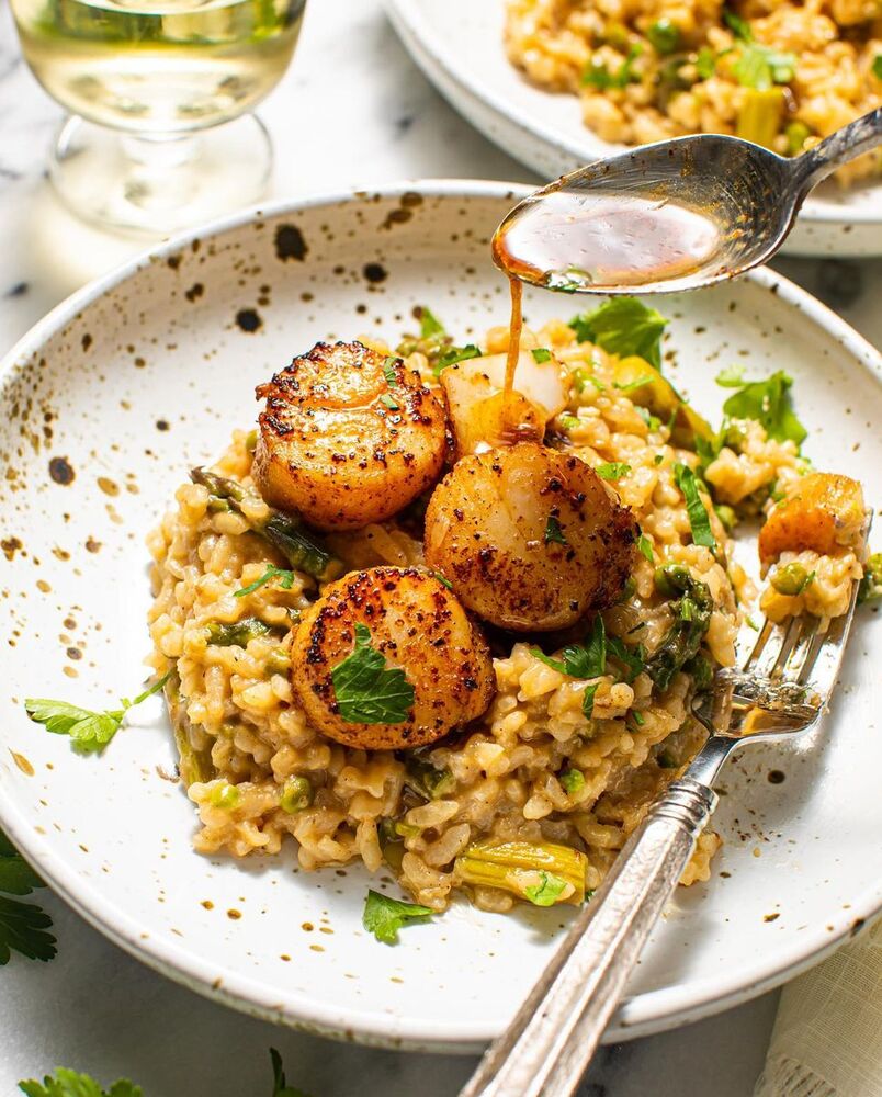 Lemon Butter Scallops and Asparagus Risotto Recipe | The Feedfeed