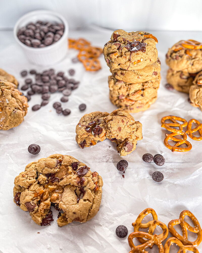Peanut butter filled Pretzel Chocolate Chip Cookies Recipe | The Feedfeed