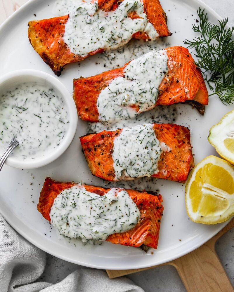 Grilled Salmon with WasabiDill Greek Yogurt Sauce Recipe The Feedfeed