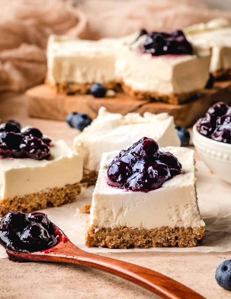 Blueberry Goat Cheese Cheesecake Bars by kickassbaker Quick & Easy