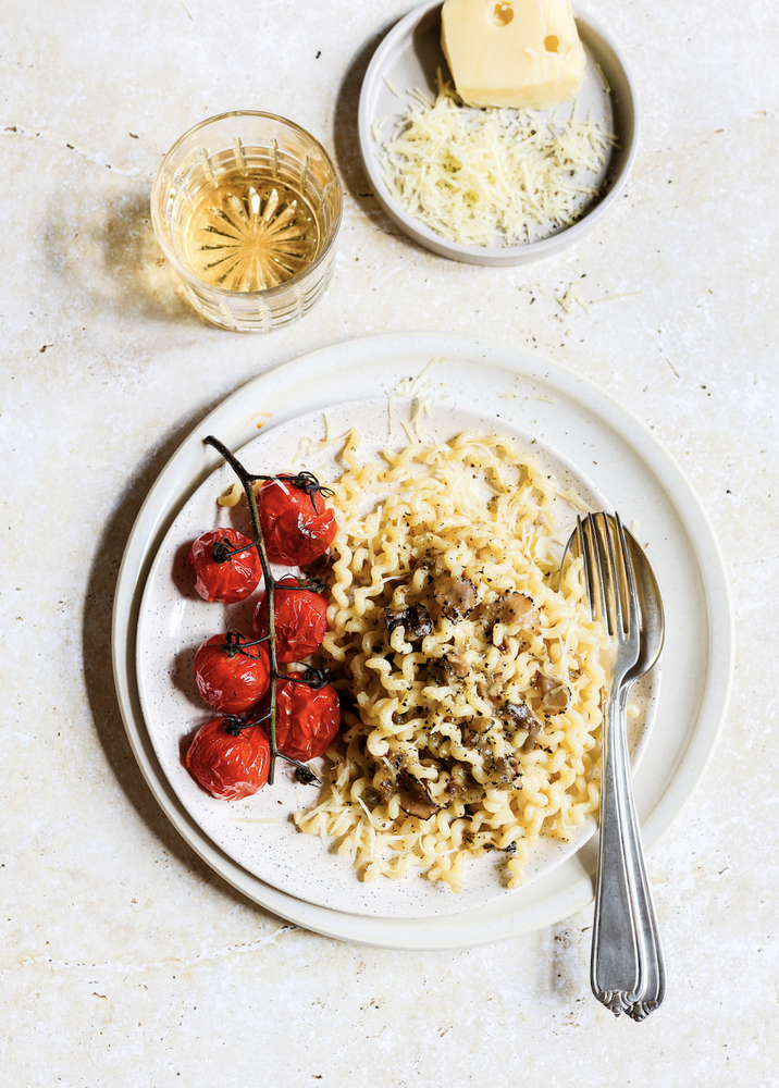 Fusilli Lunghi Cacio e Pepe with Vine Roasted Tomatoes Recipe The