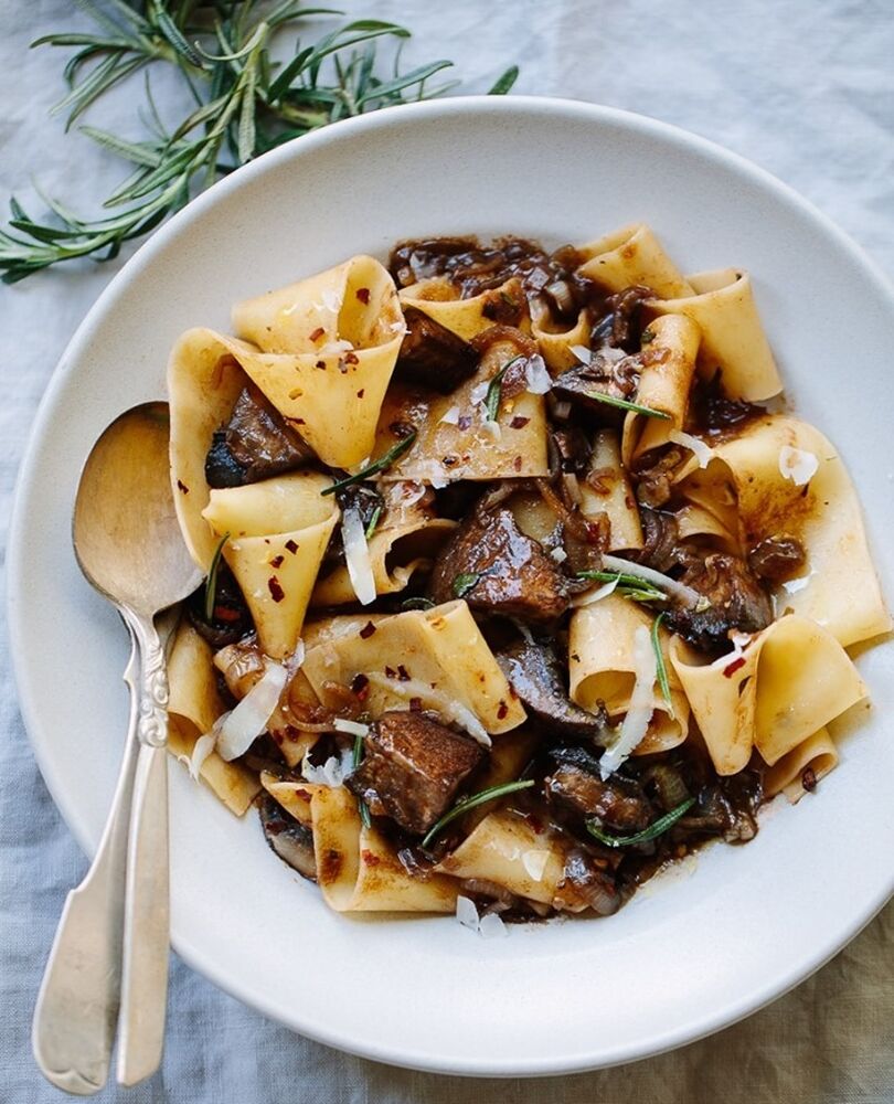 Portabella Ragu Pappardelle Pasta with Rosemary Portobello Ragu Recipe | The Feedfeed