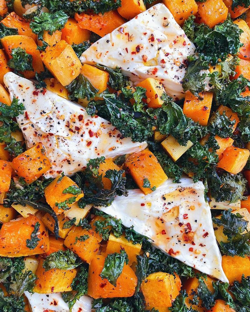 Sheet Pan Butternut Squash with Feta and Kale Recipe The Feedfeed