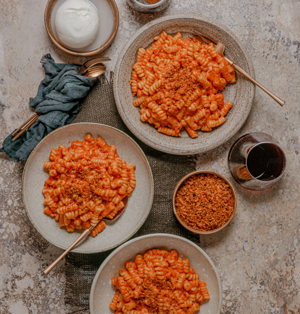 Roasted pepper alla vodka pasta with spicy breadcrumbs Recipe The