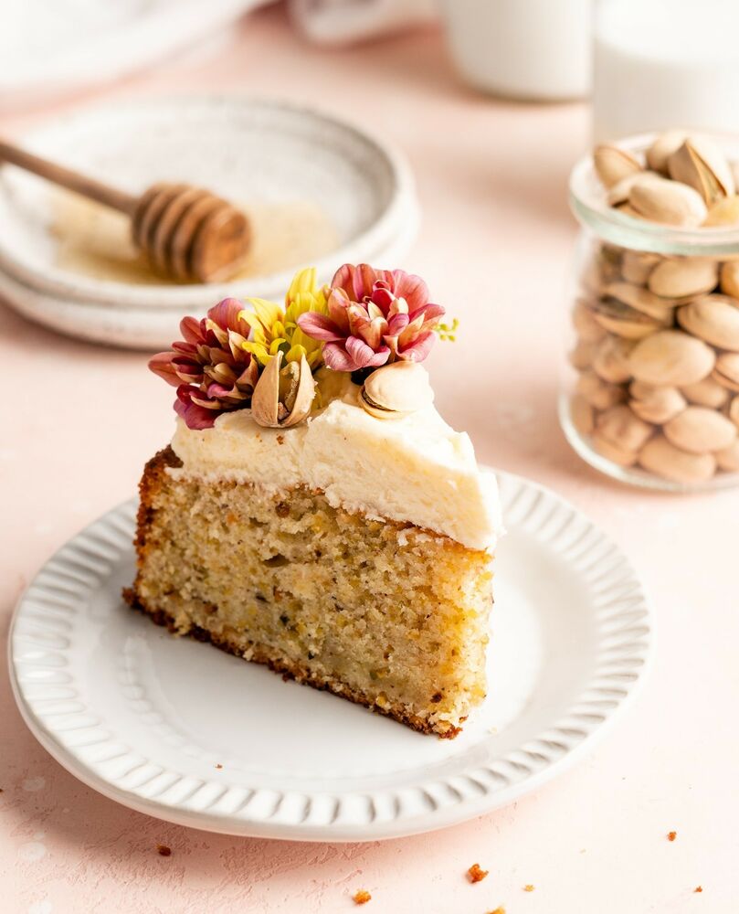 Pistachio cake with honey buttercream recipe the feedfeed