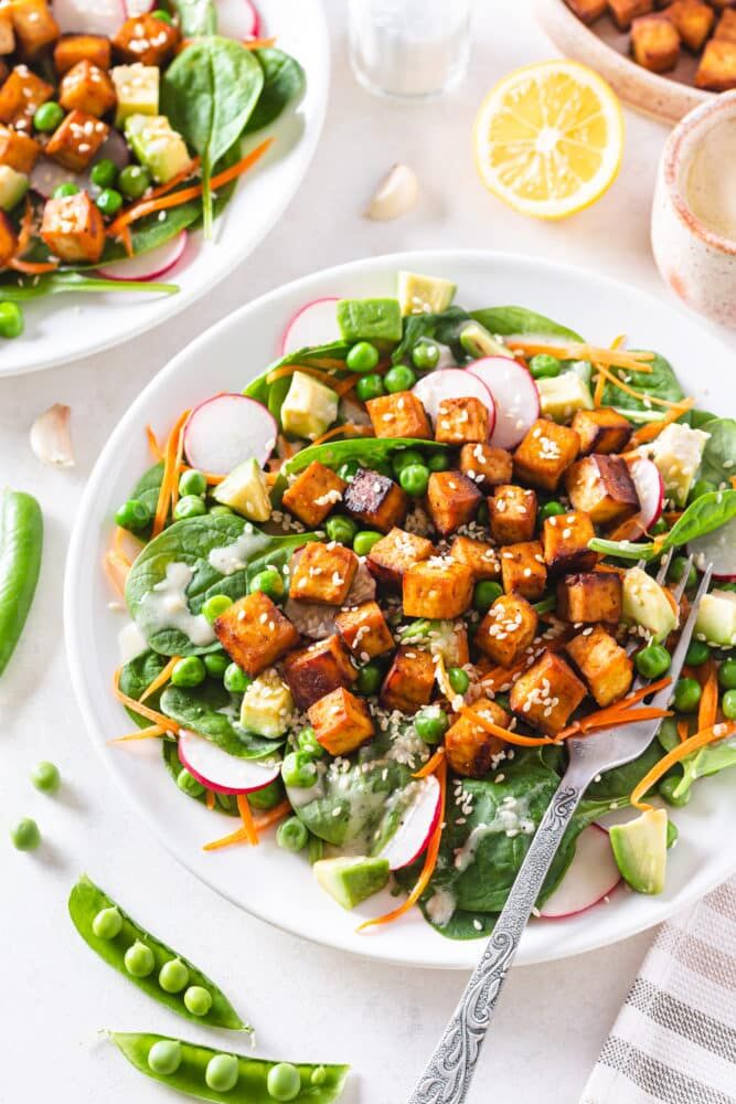 Crispy Tofu Salad with Creamy Tahini Dressing Recipe | The Feedfeed