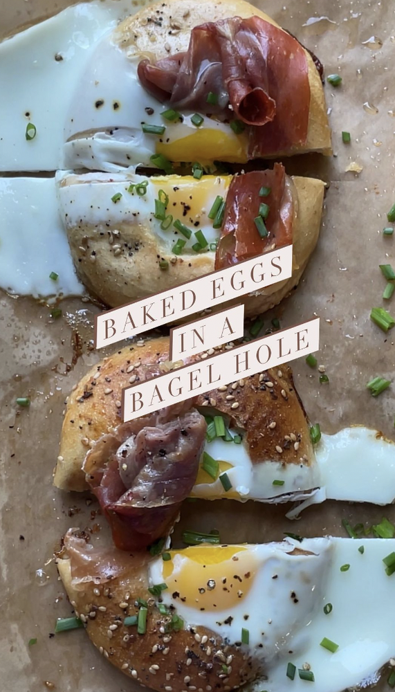 Sheetpan Baked Eggs in a Bagel Hole Recipe The Feedfeed