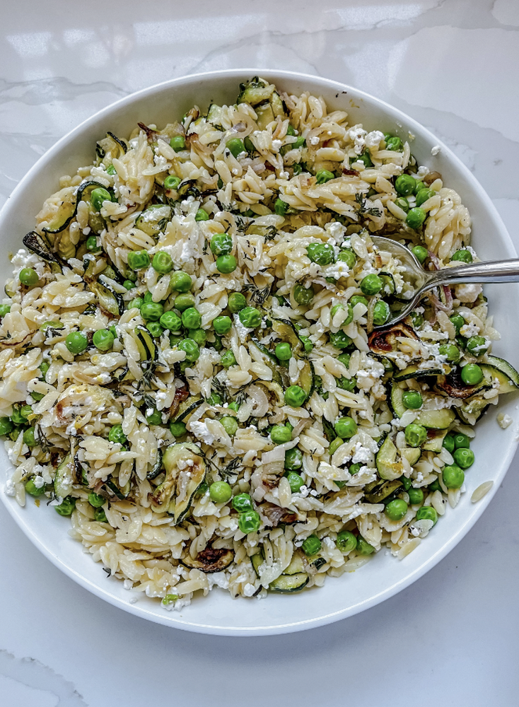Zucchini, Pea & Goat Cheese Orzo Salad Recipe The Feedfeed