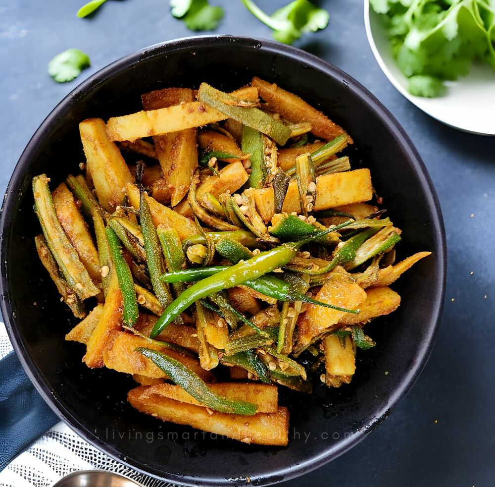 Aloo Bhindi Indian Potatoes Okra Stir Fry by livingsmartandhealthy