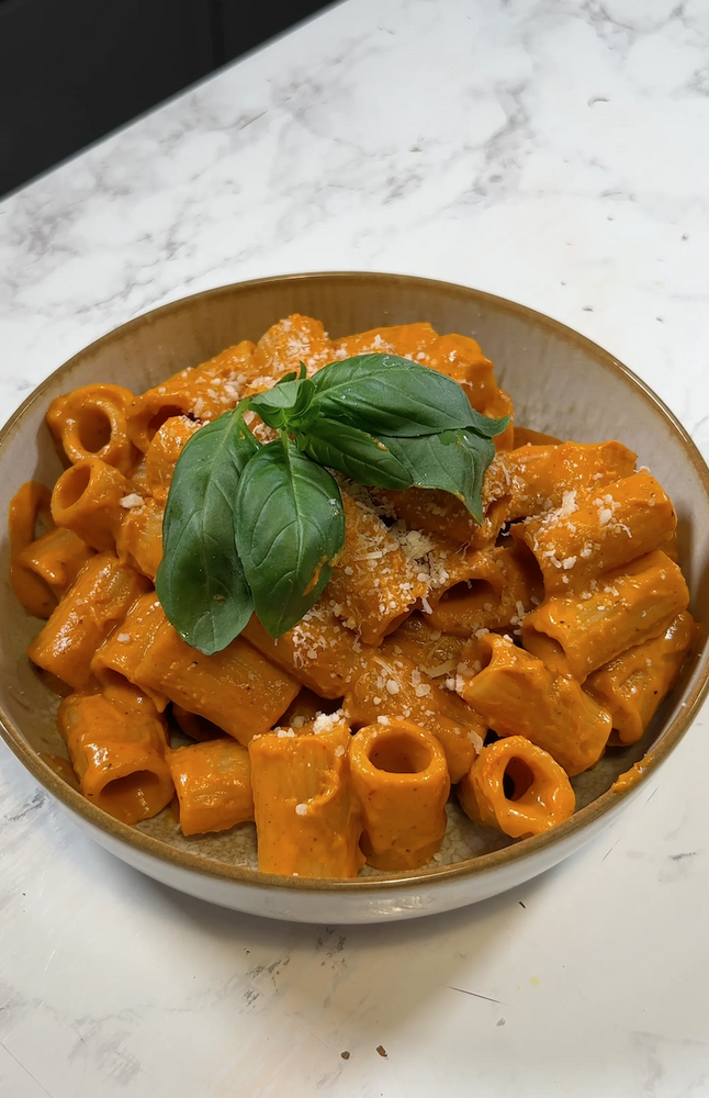 Pasta with Roasted Pepper and Tomato Sauce Recipe | The Feedfeed