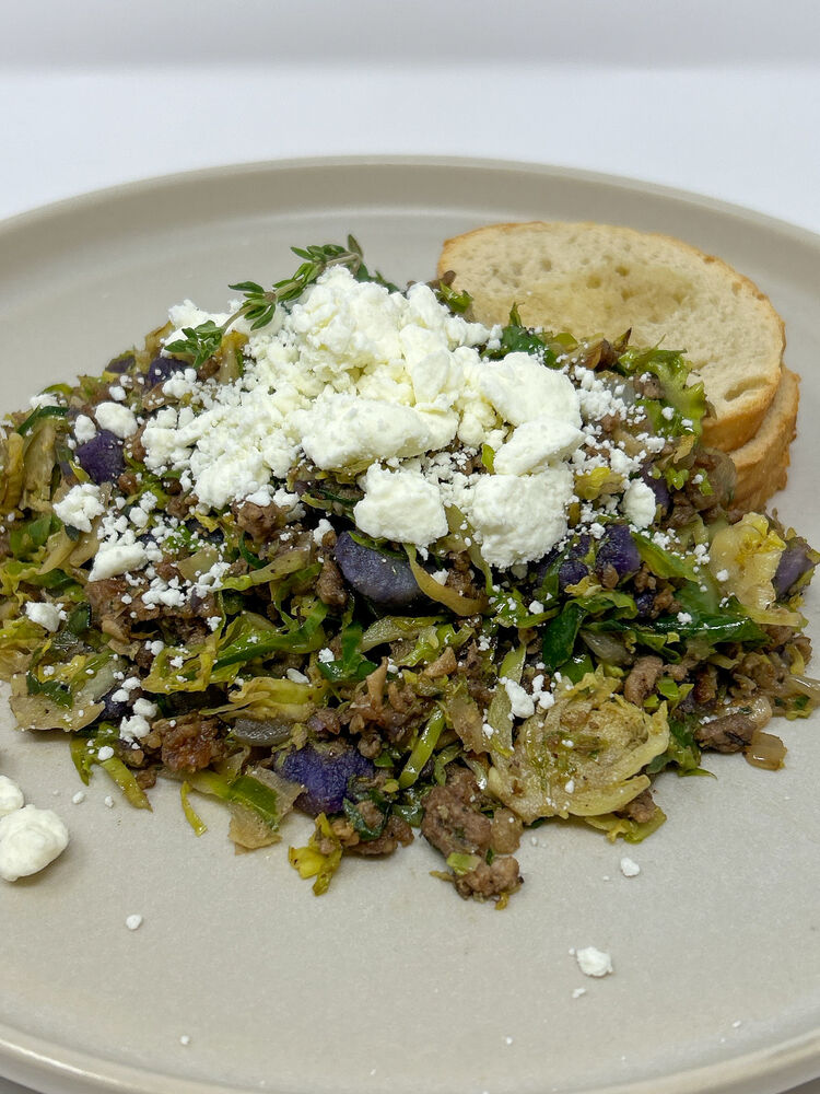 Brussels Sprouts, Ground Lamb, and Ube Hash by hecooksco Quick & Easy