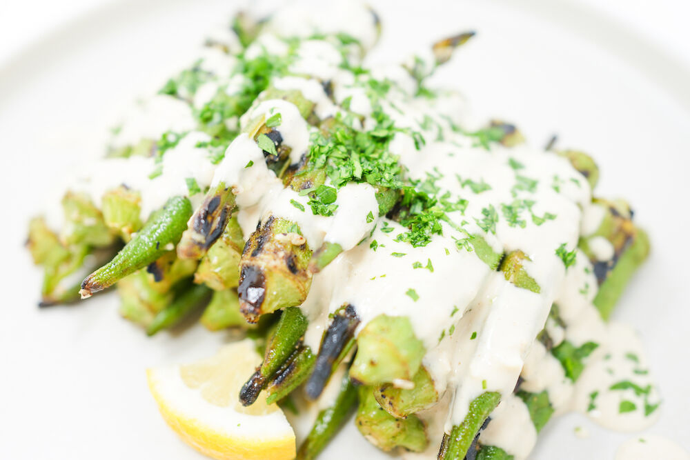 Garlic Lemon Grilled Okra with Tahini Dressing Recipe The Feedfeed