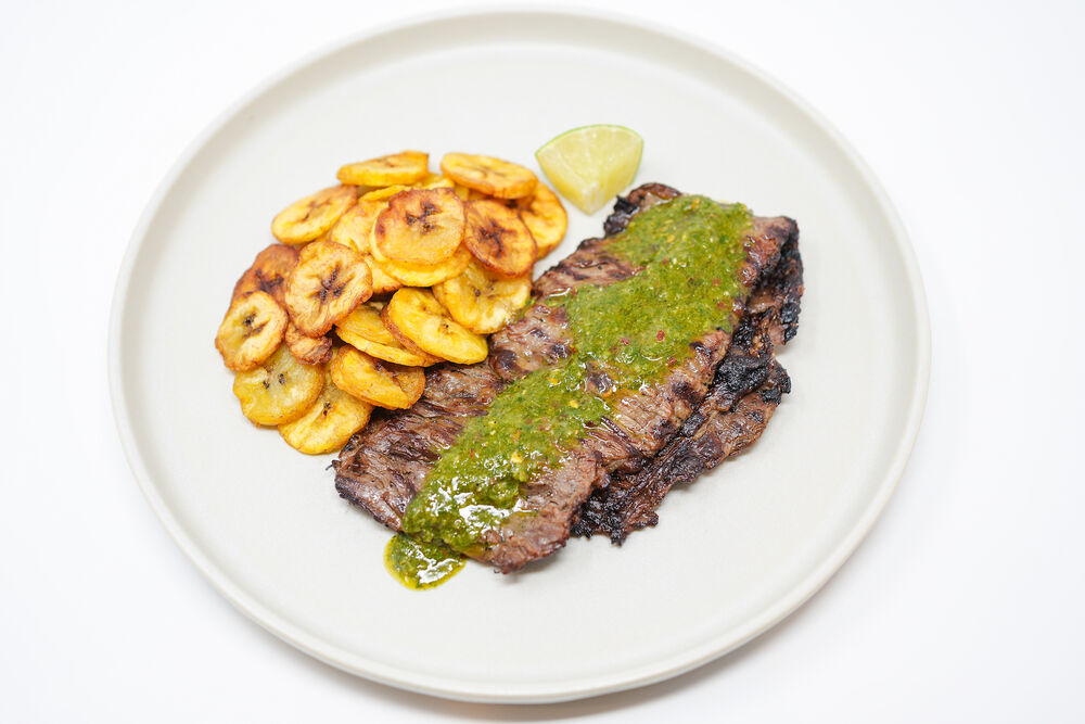 View of Grilled Flank Steak with Chimichurri Sauce Recipe | The Feedfeed