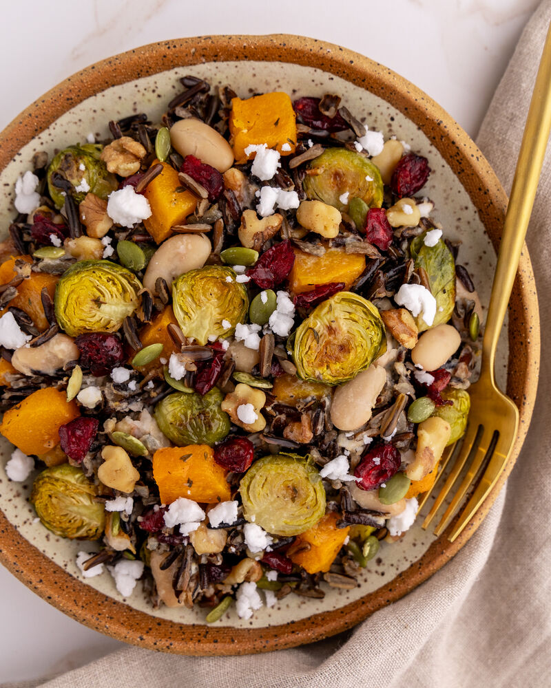 Winter Wild Rice and Roasted Veggie Salad with Creamy Maple-Tahini Dressing  Recipe | The Feedfeed