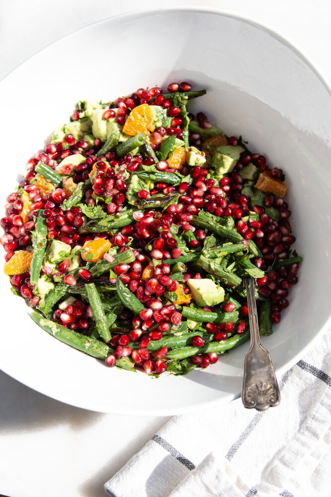 green bean & pomegranate chopped salad with feta dressing Green Bean & Pomegranate Chopped Salad with Feta Dressing
