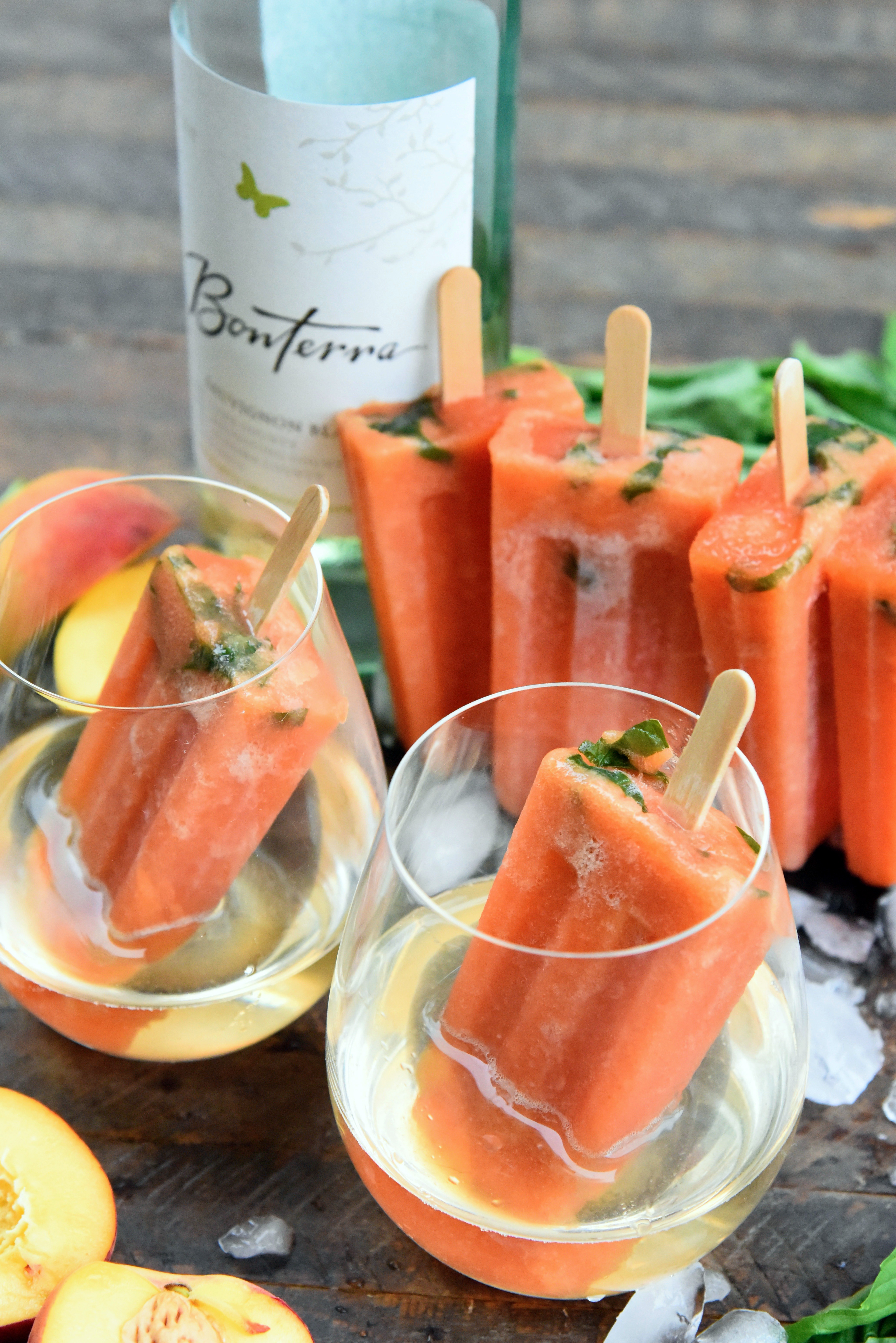 Peach & Basil Wine Ice Pops by thefeedfeed, The Feedfeed