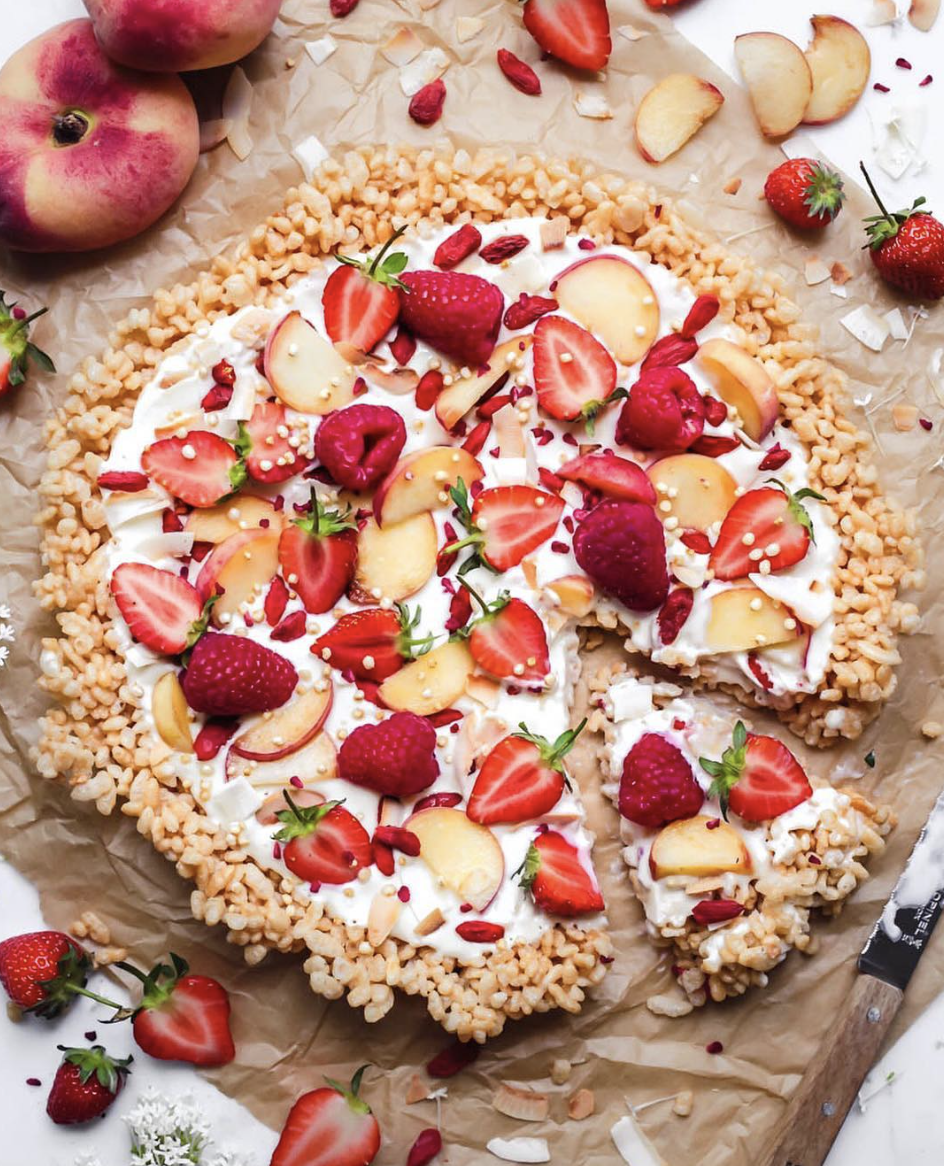 Puffed Rice Dessert Pizza with Coconut Yogurt and Fruit Recipe The