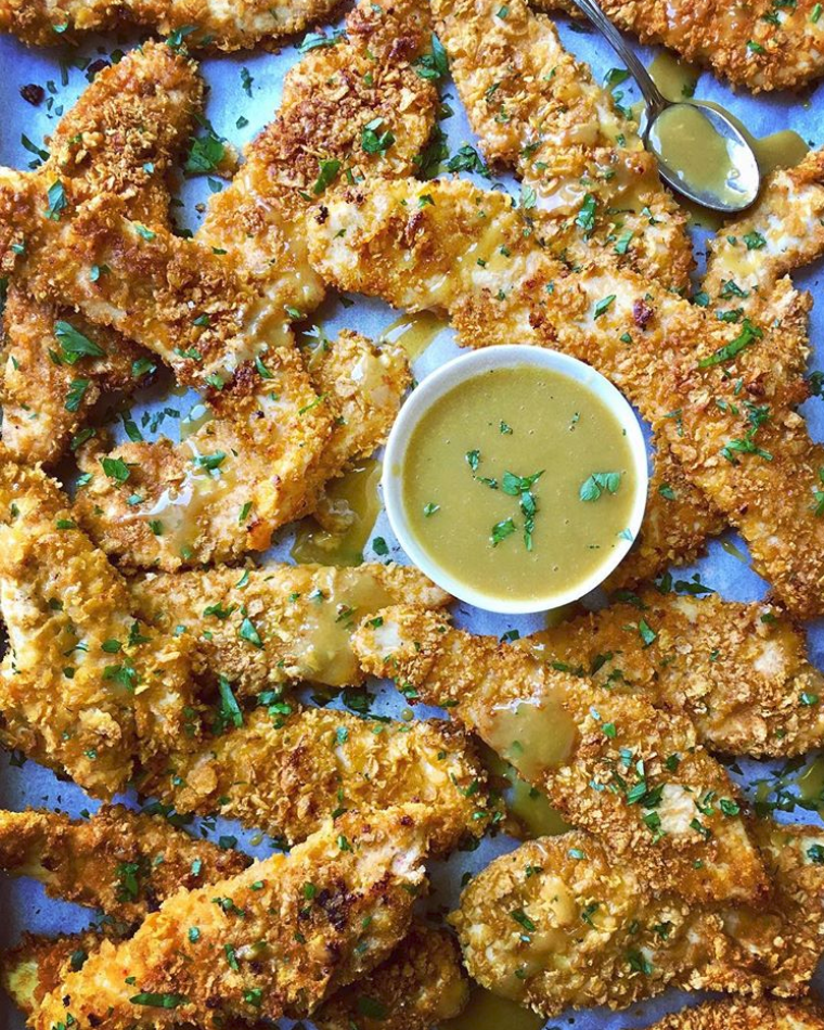 Crispy Baked Chicken Tenders with Honey Mustard Sauce Recipe | The Feedfeed