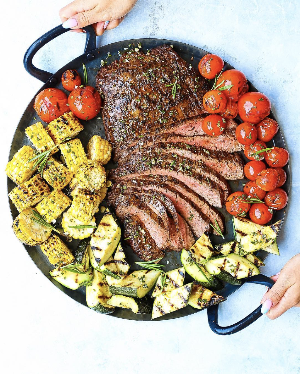 Grilled Flank Steak with Zucchini, Tomatoes and Corn Recipe The Feedfeed
