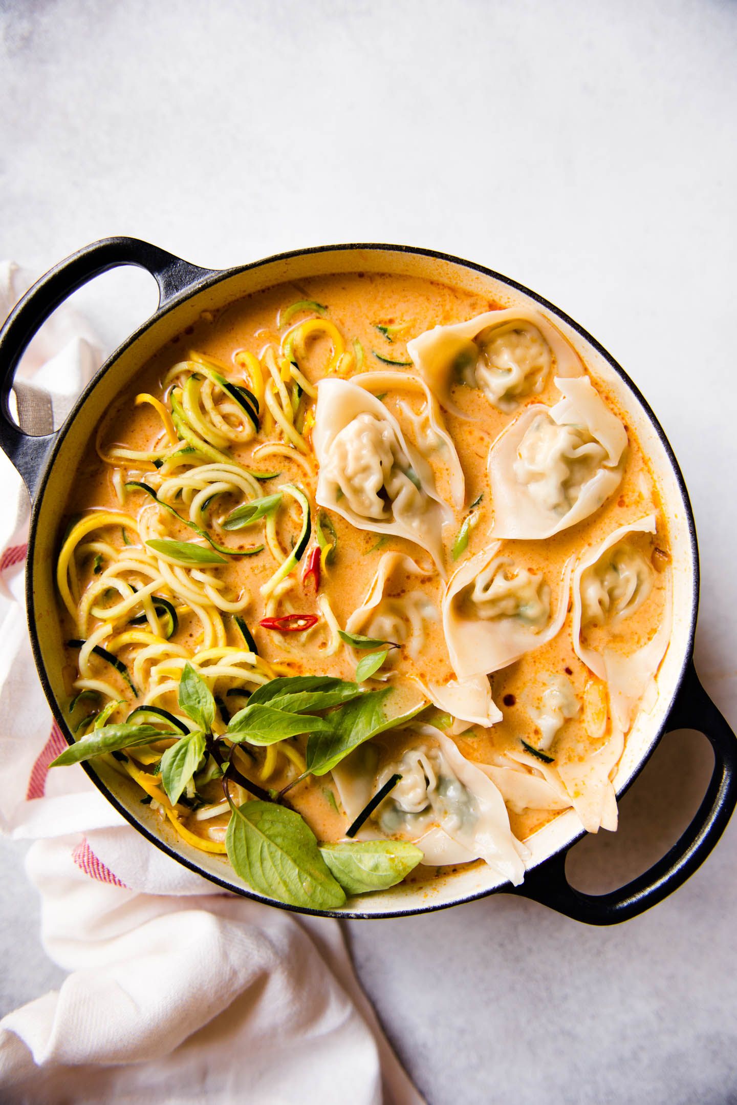 Red Curry Tofu Wonton Soup with Zucchini Noodles Recipe The Feedfeed