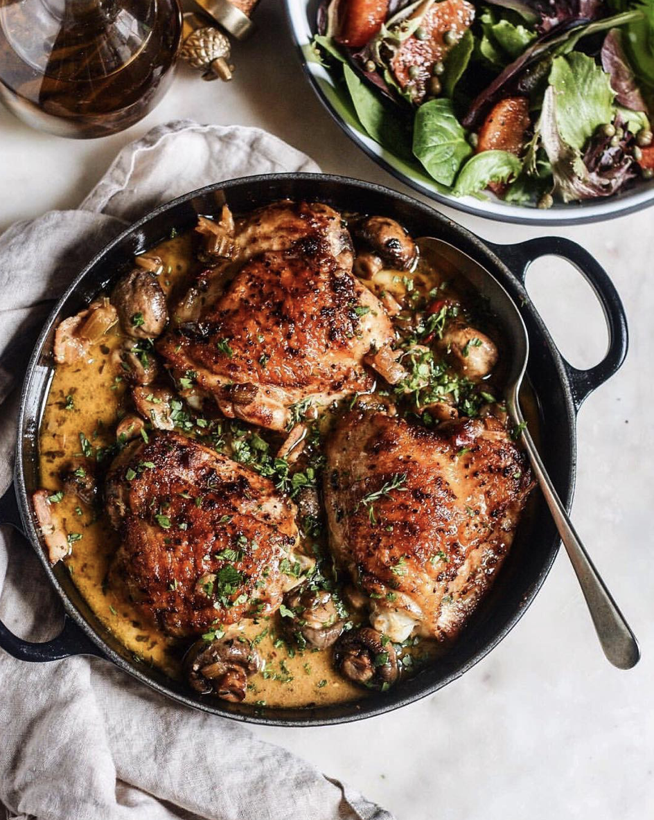 Chicken with Creamy Bacon, Mushrooms, and Herbs Recipe | The Feedfeed