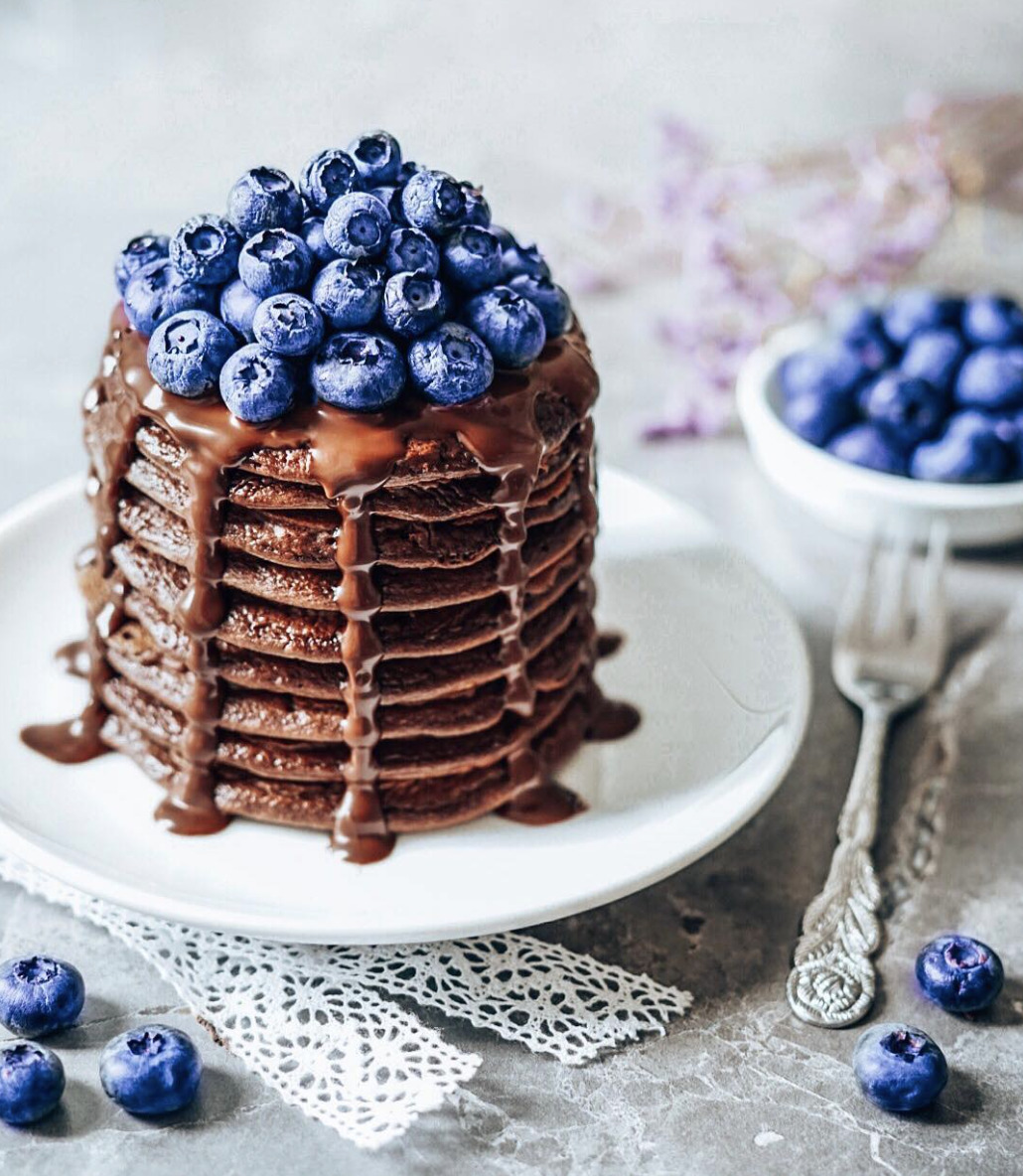 Chocolate Pancakes with Chocolate Cream and Blueberries by  ari_goes_to_wonderland | Quick & Easy Recipe | The Feedfeed